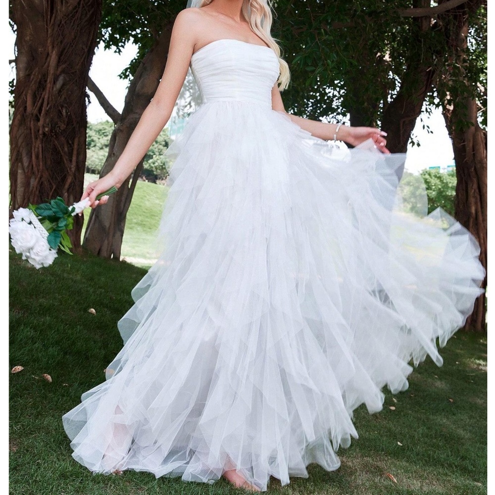 Luxe Tube Mesh Layered Flowy Party Formal Wedding Dress - Picture 9 of 14